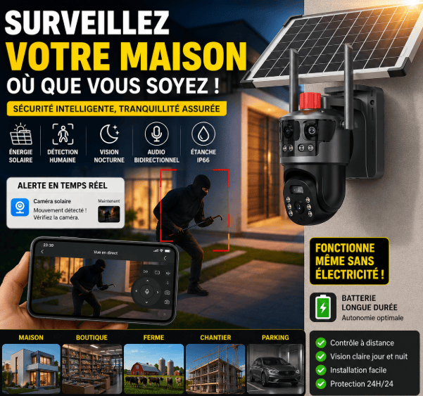 BONDABOU MARKET 🔥 CAMÉRA SOLAIRE INTELLIGENTE – PROTÉGEZ VOTRE MAISON 24H/24 🔥