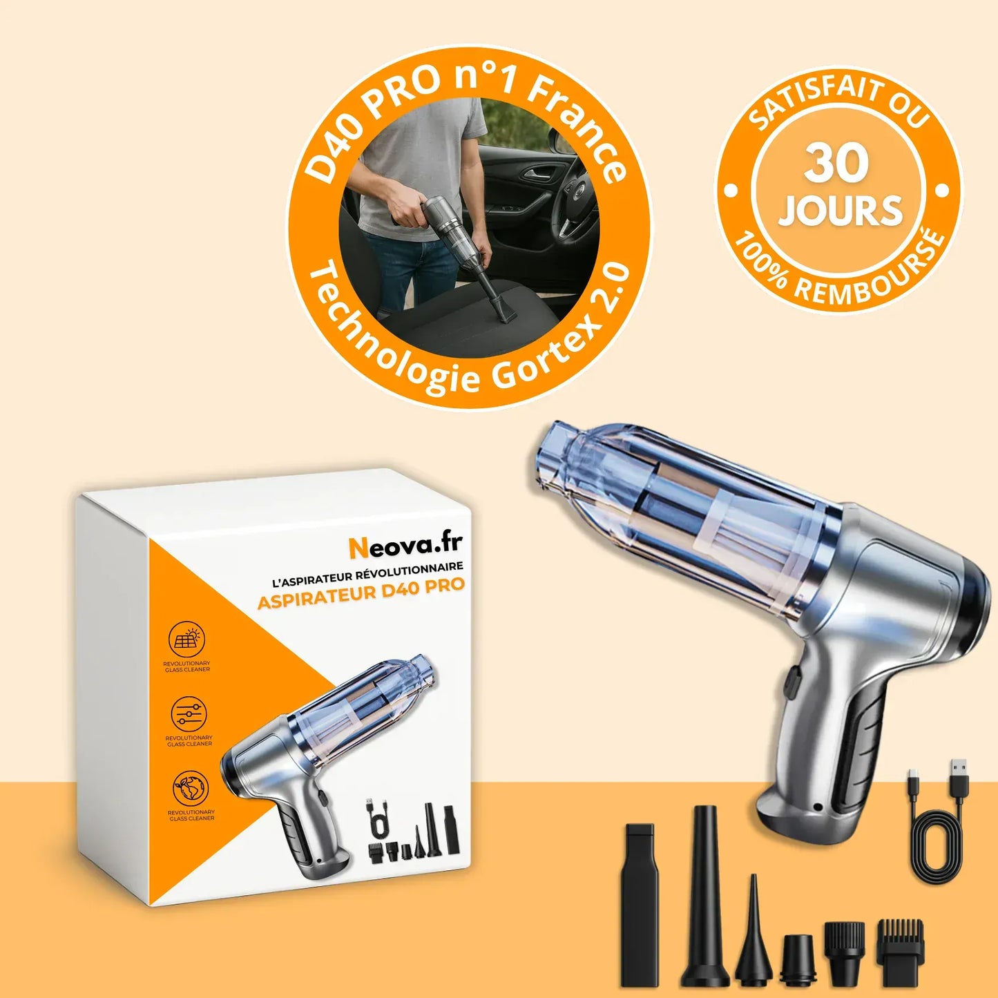 BONDABOU SHOP Aspirateur Voiture Sans Fil Puissant – Compact, Léger et Rechargeable