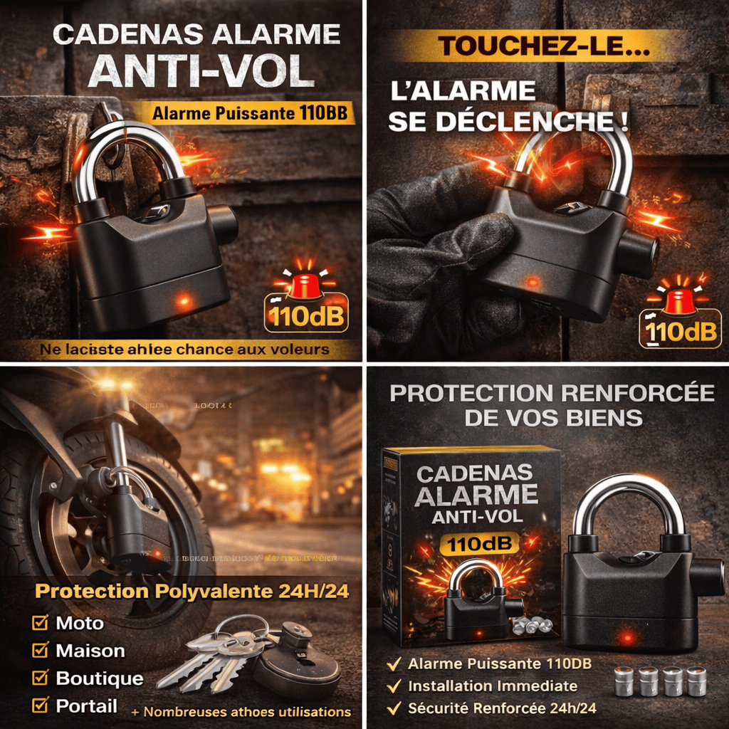 BONDABOU SHOP 🔐 Cadenas Alarme Anti-Vol 110dB – Protection Intelligente