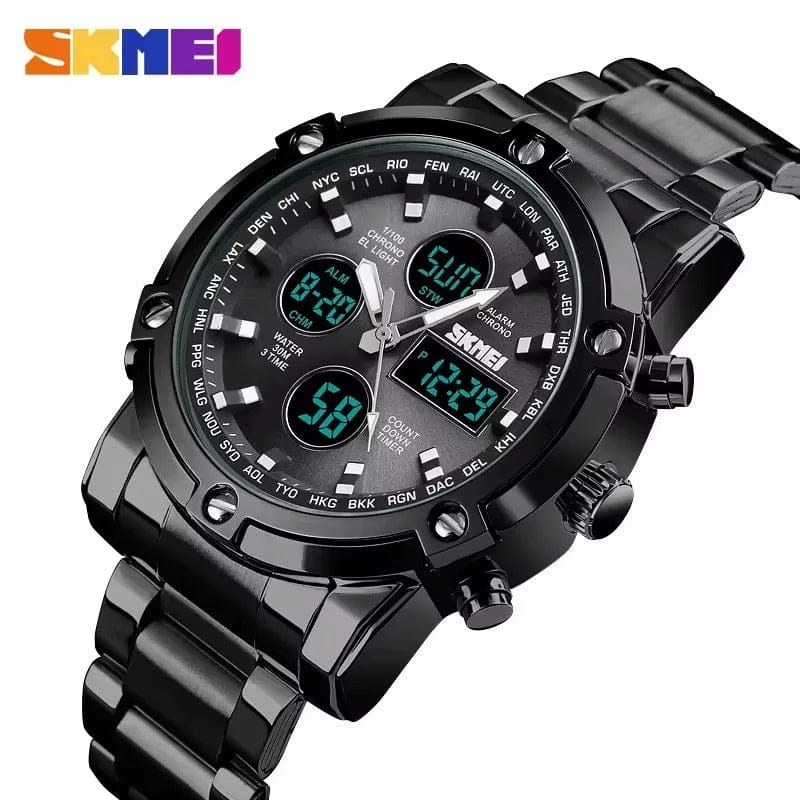 BONDABOU SHOP ⌚ Montre Homme SKMEI Original – Double Affichage Analogique & Digital – Acier Inoxydable