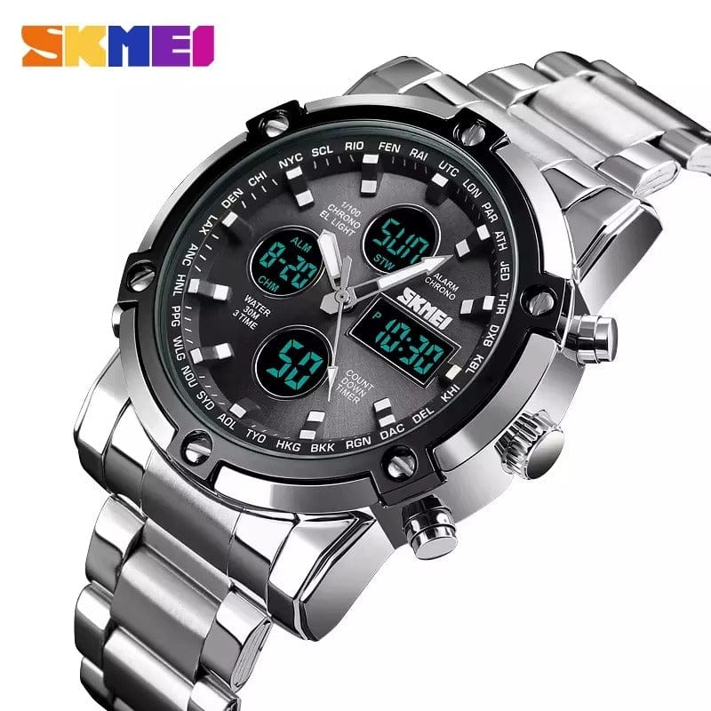 BONDABOU SHOP ⌚ Montre Homme SKMEI Original – Double Affichage Analogique & Digital – Acier Inoxydable