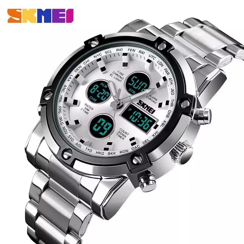 BONDABOU SHOP ⌚ Montre Homme SKMEI Original – Double Affichage Analogique & Digital – Acier Inoxydable