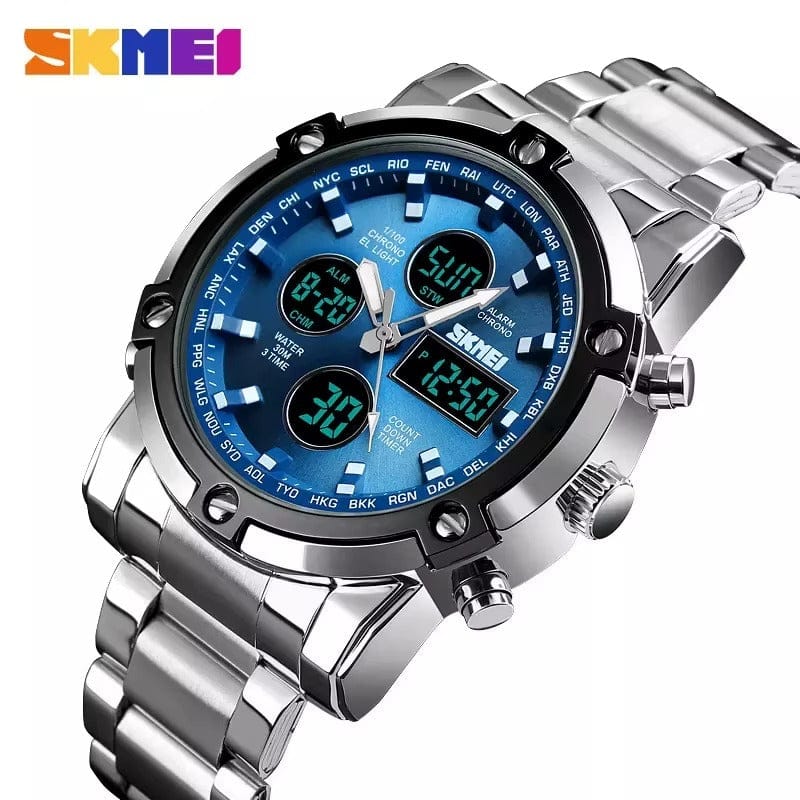 BONDABOU SHOP ⌚ Montre Homme SKMEI Original – Double Affichage Analogique & Digital – Acier Inoxydable